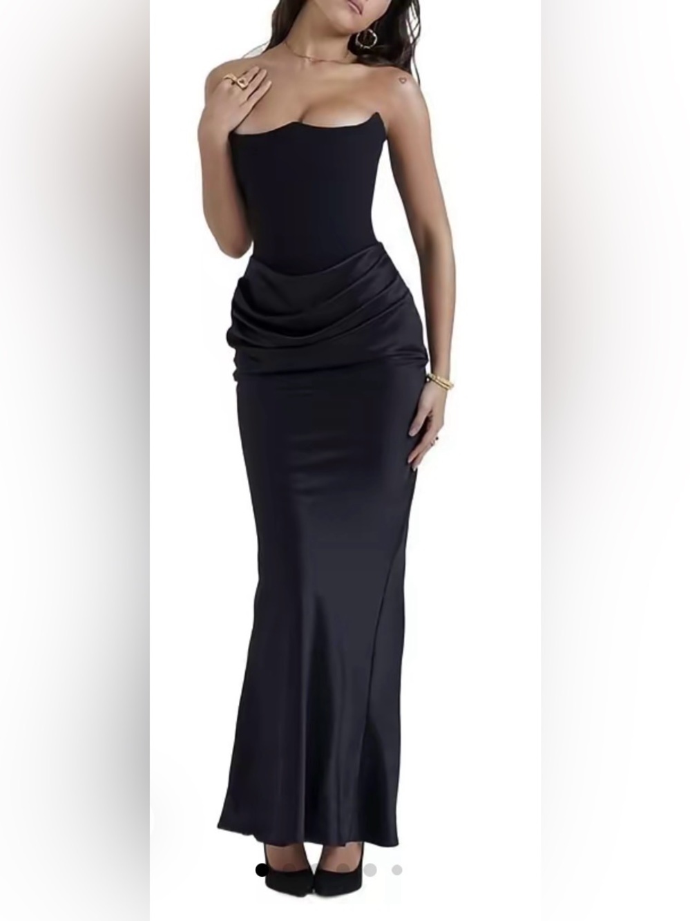 Elegant Black Draped Waist Maxi Skirt/dress